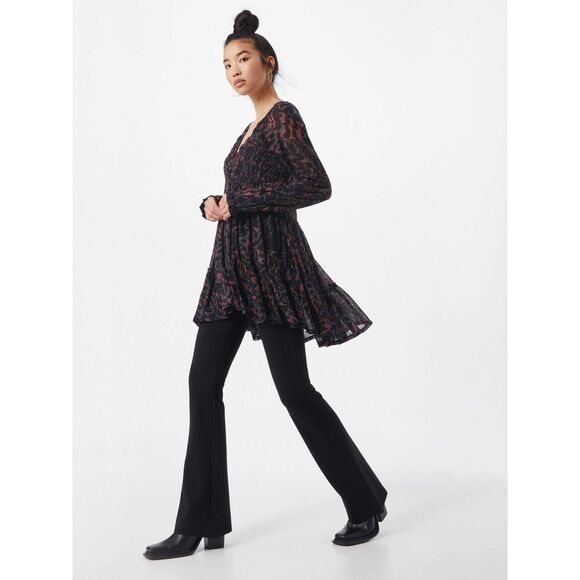 Free People Dark Romance Babydoll Tunic in Dark Combo, Sz XS, Boho Leopard Print - Picture 1 of 11